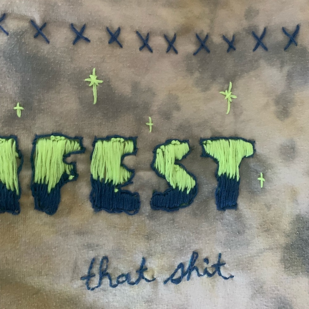 Marshmallow Moon Handstitched "Manifest" Natural Tie Dye Tee - Picture 2 of 4